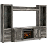 Bay Furniture Gallery - Ashley Furniture - Wynnlow 4-Piece Entertainment Center with Electric Fireplace - 4-Piece Entertainment Center with Electric Fireplace / Gray - W440W8